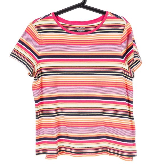 Westbound Tops - Westbound Petites TShirt PL Womens Striped Short Sleeve Pink Orange White Cotton